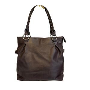 Maxine Couture Pebbled Leather Tote Shoulder Bag Whipstitch Handle Brown